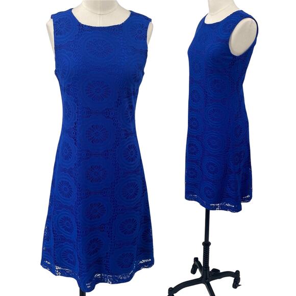 Eliza J Crochet Lace Tank Dress Geometric Sleeveless Mini Royal Blue Womens 2 - Picture 1 of 9